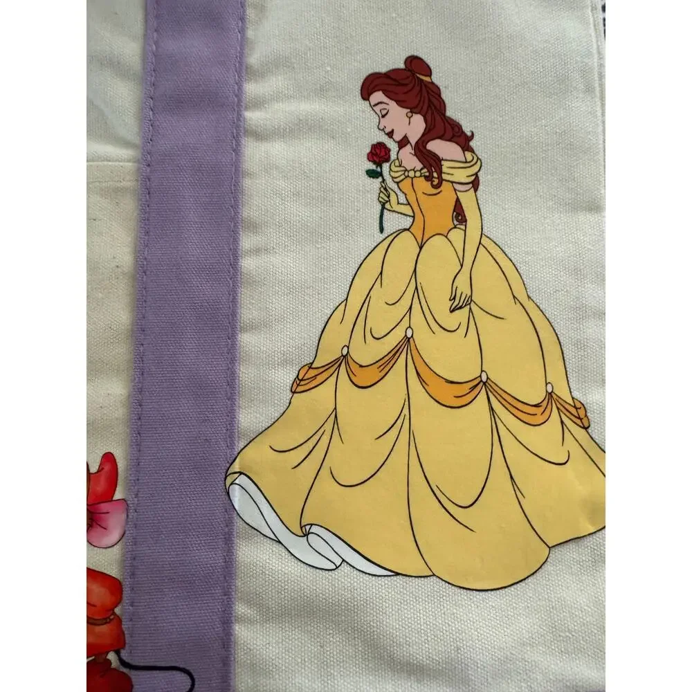Disney Princess Custom Made Trader Joes Large Purple Tote Belle, Ariel, Rapunzel